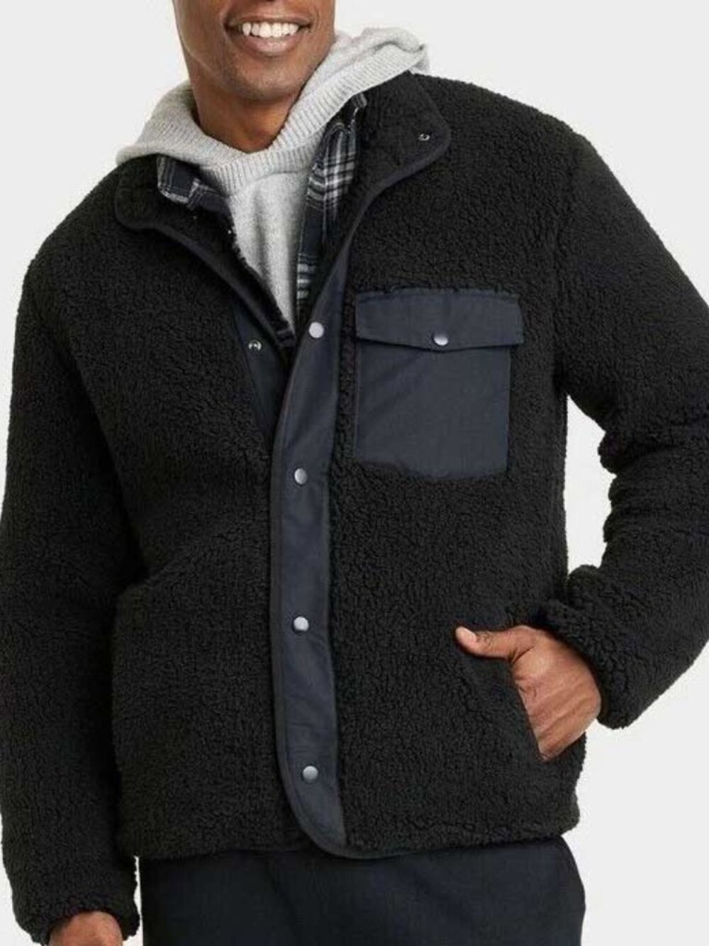 Men's Black High Pile Fleece Faux Fur Jacket by Goodfellow & Co - Men's XL